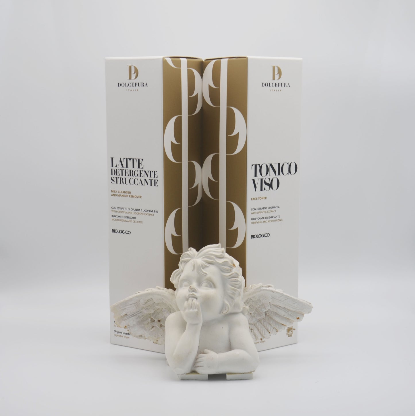 Set DolcePura "DETERGENZA" pour le VISAGE (lait démaquillant et tonique) à l'extrait d'opuntia et de lycopène, bio et breveté. Produits artisanaux fabriqués en Italie. Végétal, tous types de peaux