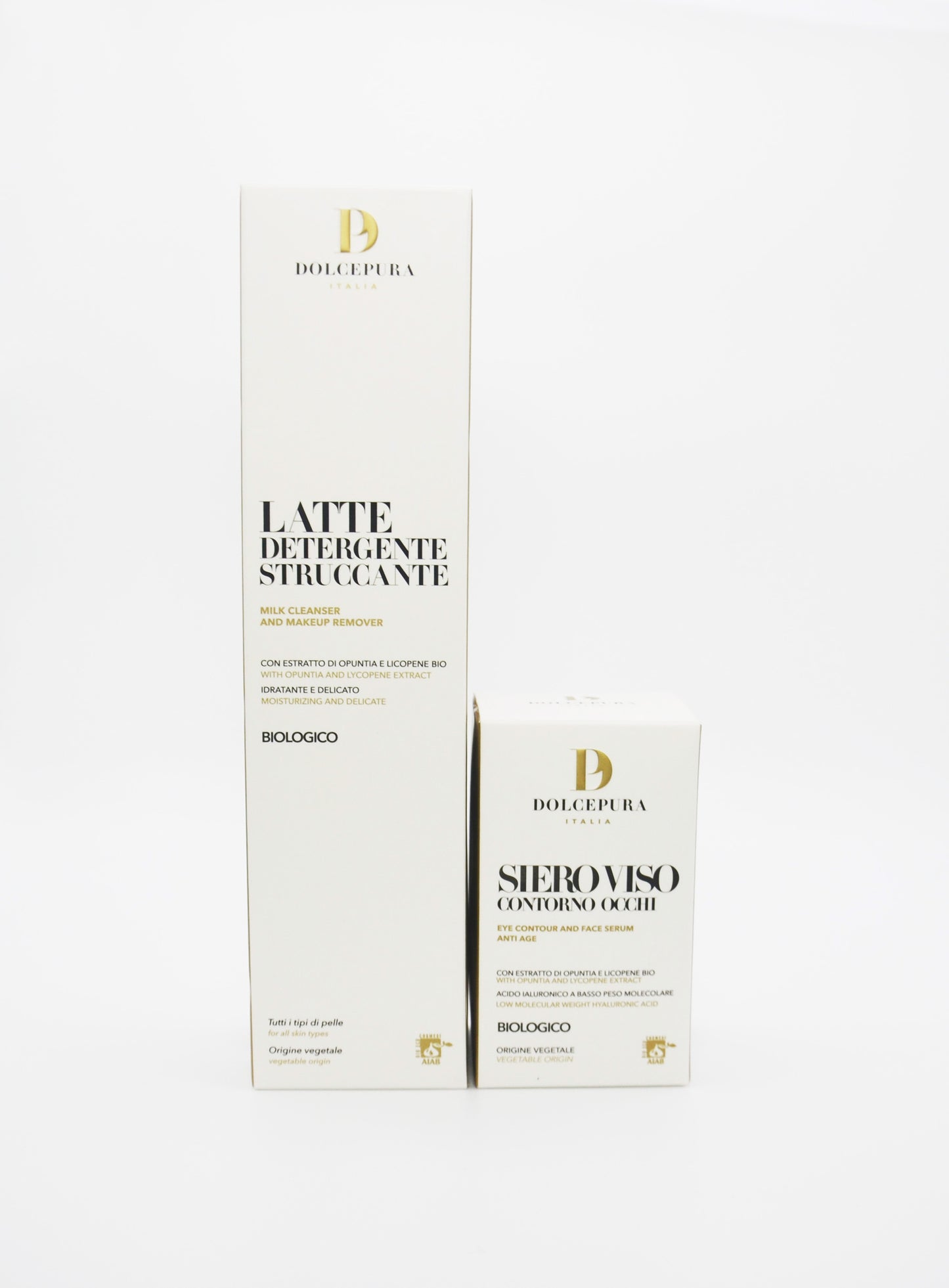 VISAGE, YEUX, MAINS coffret "TRIUSO" Lait Démaquillant, Sérum (avec Opuntia et Lycopène) de petite production biologique italienne. Tous types de peaux. Sans parabènes, produits pétroliers, silicones et colorants