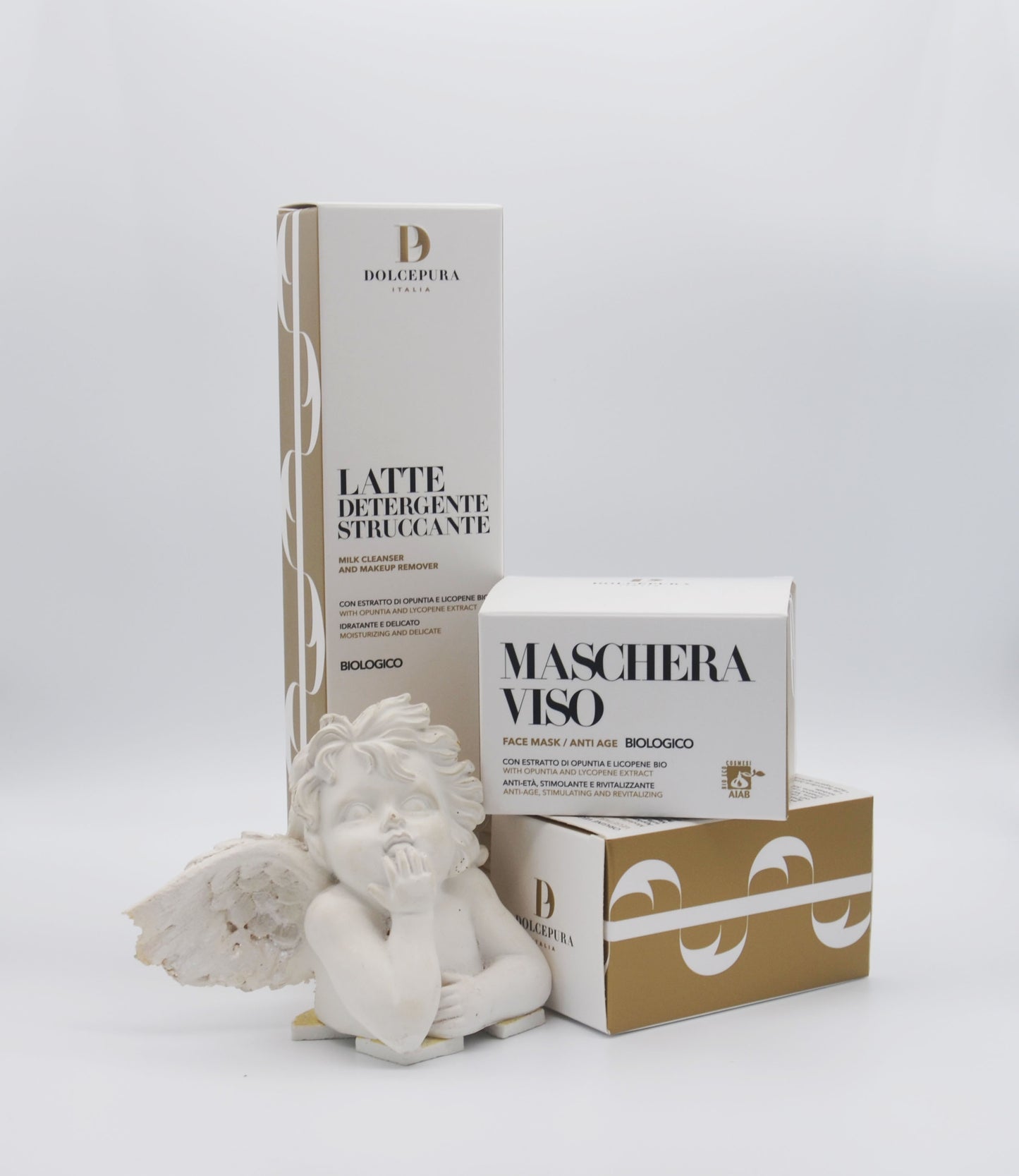 Coffret "CURATIVO" pour le VISAGE (lait démaquillant et masque) opuntia certifié bio, lycopène, huiles de lavande, miel de fleurs, tournesol et olive. Production à petite échelle en Italie